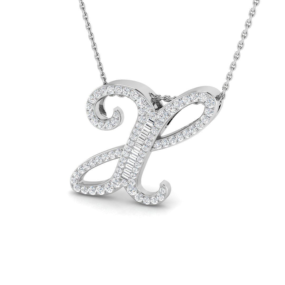 Gold Pendant with Baguette and Round Cut Diamond