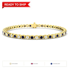 3.10Ct Round Blue Sapphire & Diamond Designer Bracelet 9k Yellow Gold