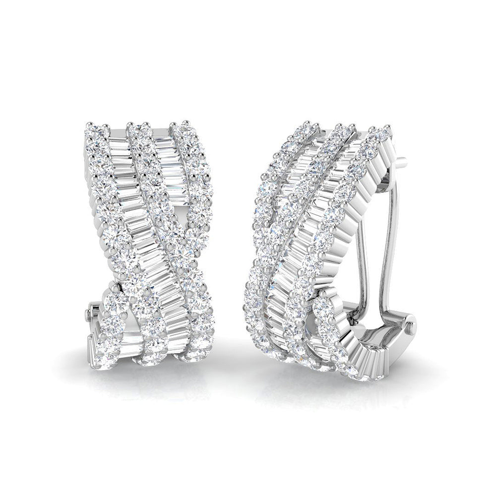 Hoop Earrings with Triple Row Cross-over Diamonds | 3ct Gold