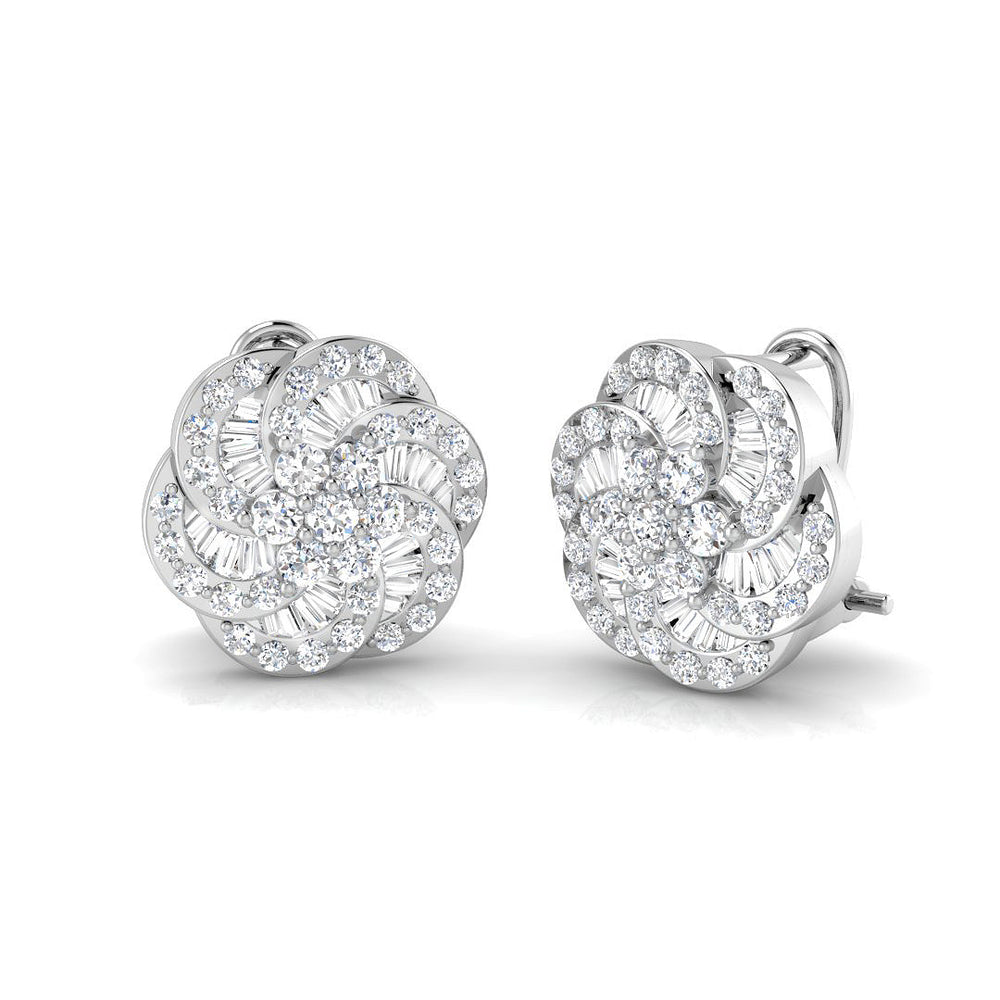 Stud Earrings with Flower Swirl Diamond Cluster | 1.25ct