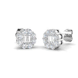 Stud Earrings with Flower Diamond Halo Cluster | 0.5ct Gold
