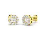 Stud Earrings with Flower Diamond Halo Cluster | 0.5ct Gold