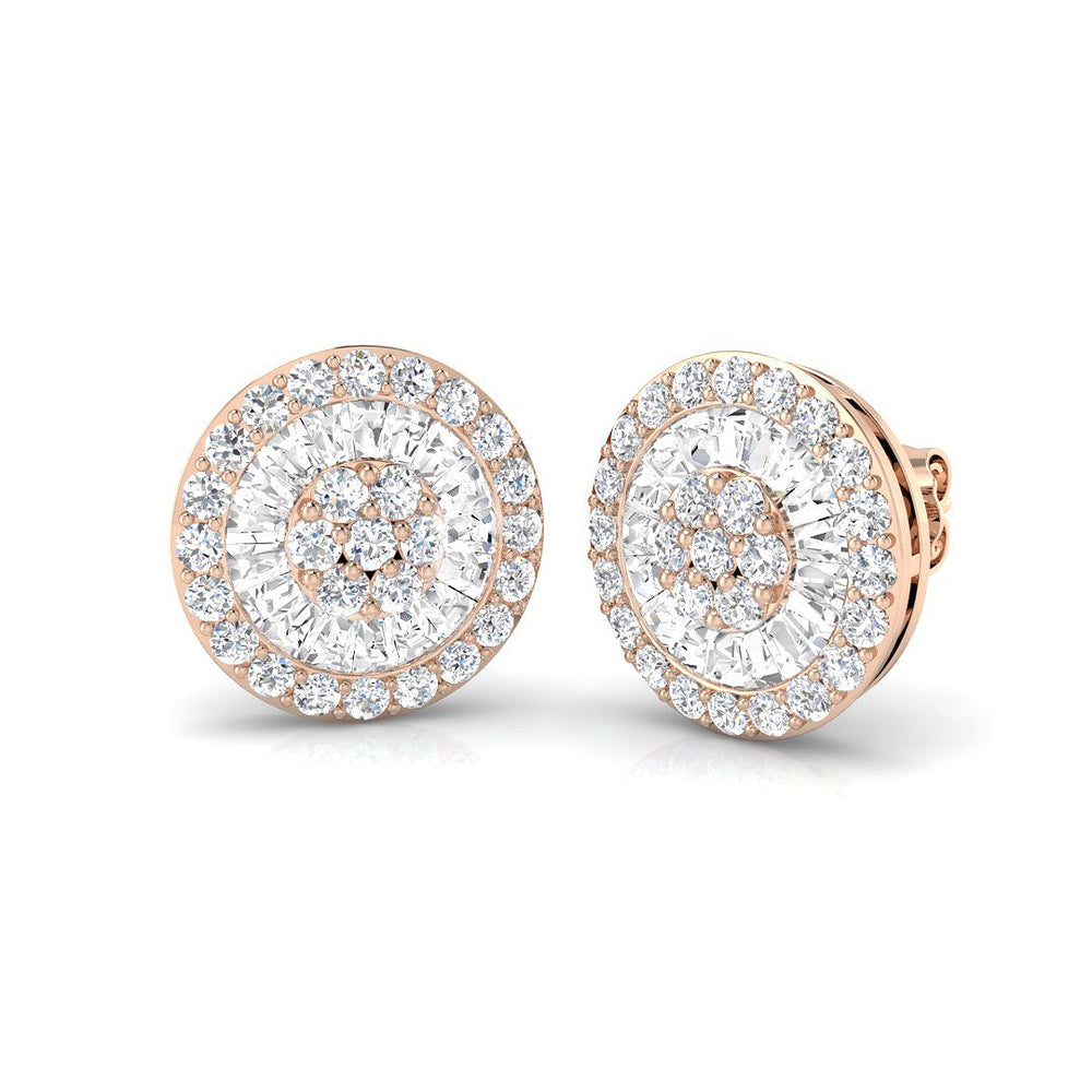 Halo Stud Earrings - 1.75 Carat Custom Mosaic Cluster