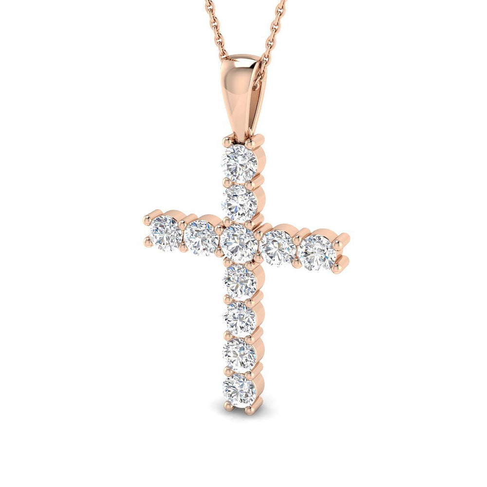 Sovereigna 2Ct Diamond Cross Pendant In 9K, 18K (White, Yellow, Rose Gold) With Complimentary Silver
