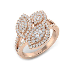 Natural Round Cut Diamond Cluster Engagement Triple Leaf Ring