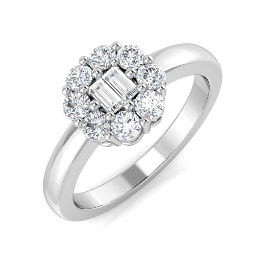 Baguette & Round Diamond Cluster Ring 0.5ct Engagement UK