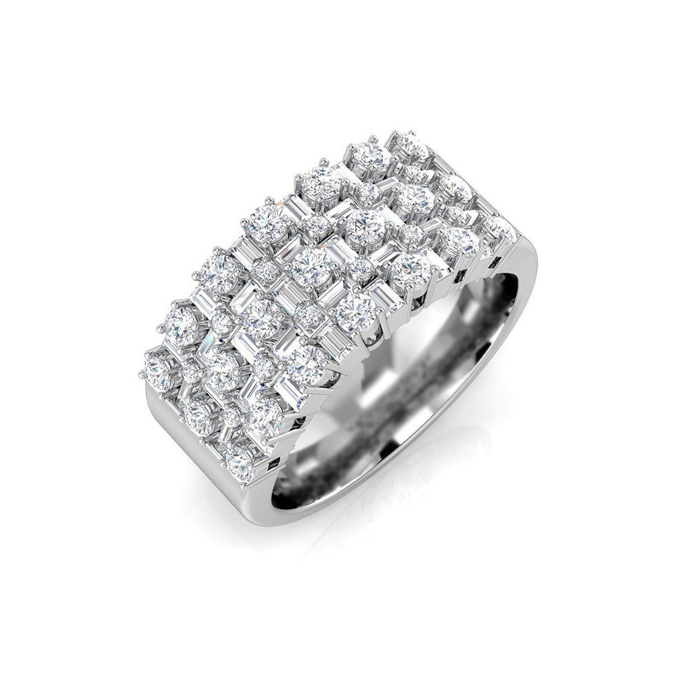 Baguette & Round Diamond Wide Band Ring in 9K White Gold