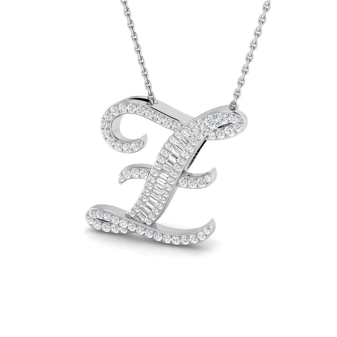 Gold Pendant with Baguette and Round Cut Diamond