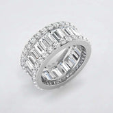 Baguette & Round Diamond Triple Row Eternity Ring Anniversary Gift