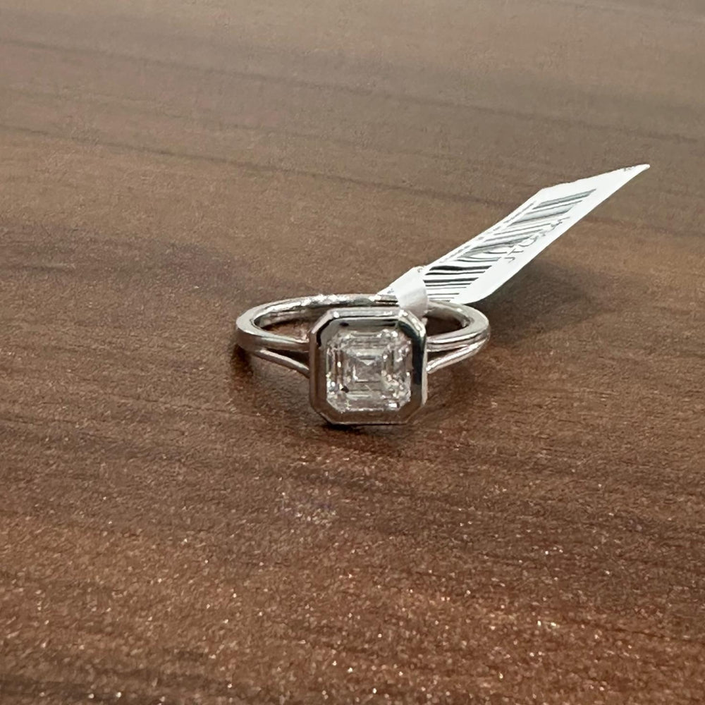 Asscher Cut Lab Grown Diamond Bezel Set Solitaire Ring in 9K White Gold | Bezel Set