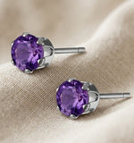 4mm Amethyst Stud Earrings in 9k White Gold
