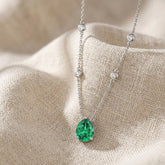 2.40ct Lab Emerald and Diamond Pear Cut Solitaire Necklace in Silver