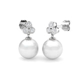 Round Pearl Diamond Drop Earrings