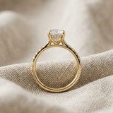 Oval 2.55ct Hidden Halo Lab Diamond Engagement Ring With Side Stones in 18K Gold