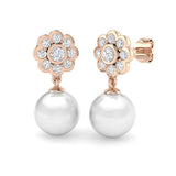 Luxury Floral Diamond and Pearl Drop Earrings