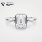 IGI Certified Emerald Cut Lab Grown Diamond Bezel Engagement Ring Anniversary Gift