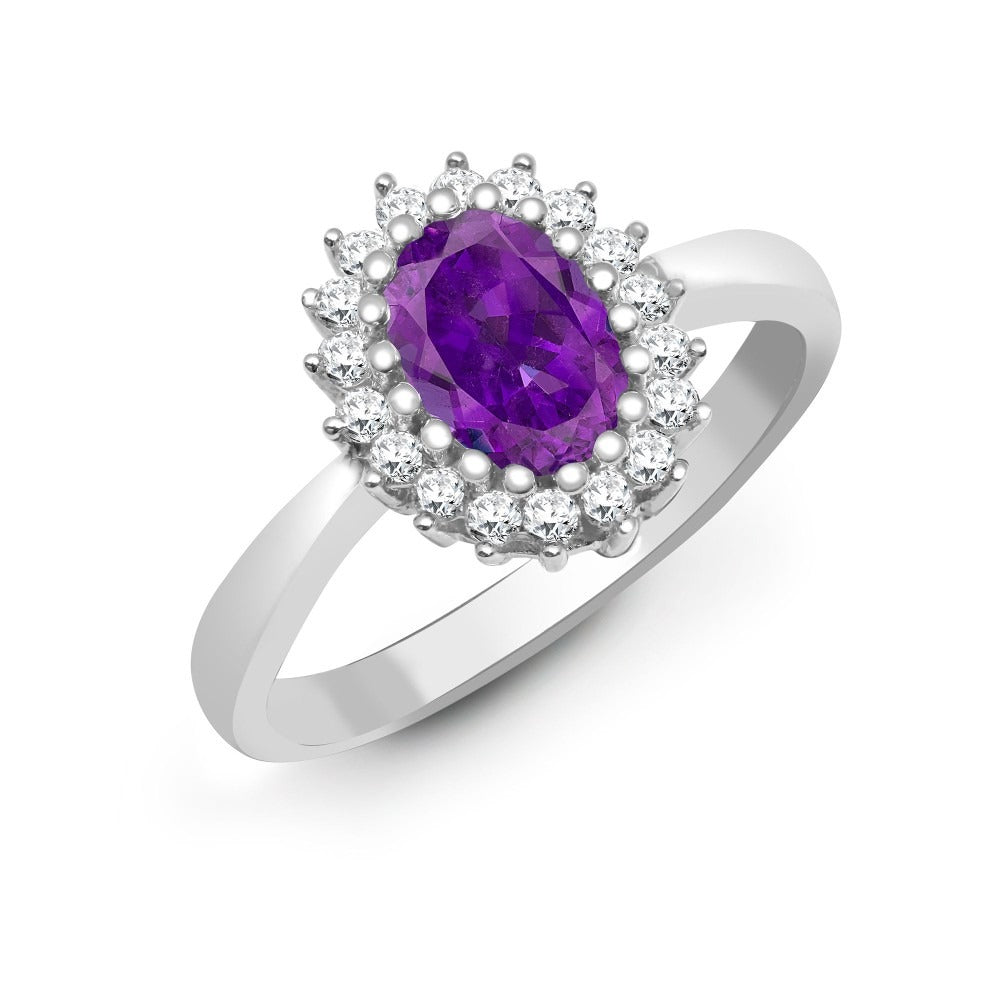 9K Solid Gold Halo Ring with Natural Diamond and Gemstone Cluster Solitaire