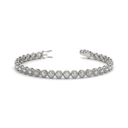 Bezel Set Rope Design Round Brilliant Diamond Tennis Bracelet in Gold or Platinum