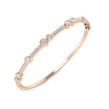 18K White Gold Round Cut Bezel & Pave Set Natural Diamond Bangle with Hinged and Box Clasp