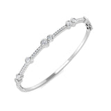18K White Gold Round Cut Bezel & Pave Set Natural Diamond Bangle with Hinged and Box Clasp