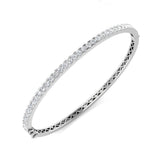 18K Gold and Platinum Natural Round Cut Diamond Half Eternity Bangle with Hinged Lock