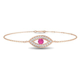 Natural Round Cut Pave Diamond & Pink Sapphire Evil Eye Bracelet in 18K White Gold