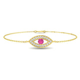 Natural Round Cut Pave Diamond & Pink Sapphire Evil Eye Bracelet in 18K White Gold