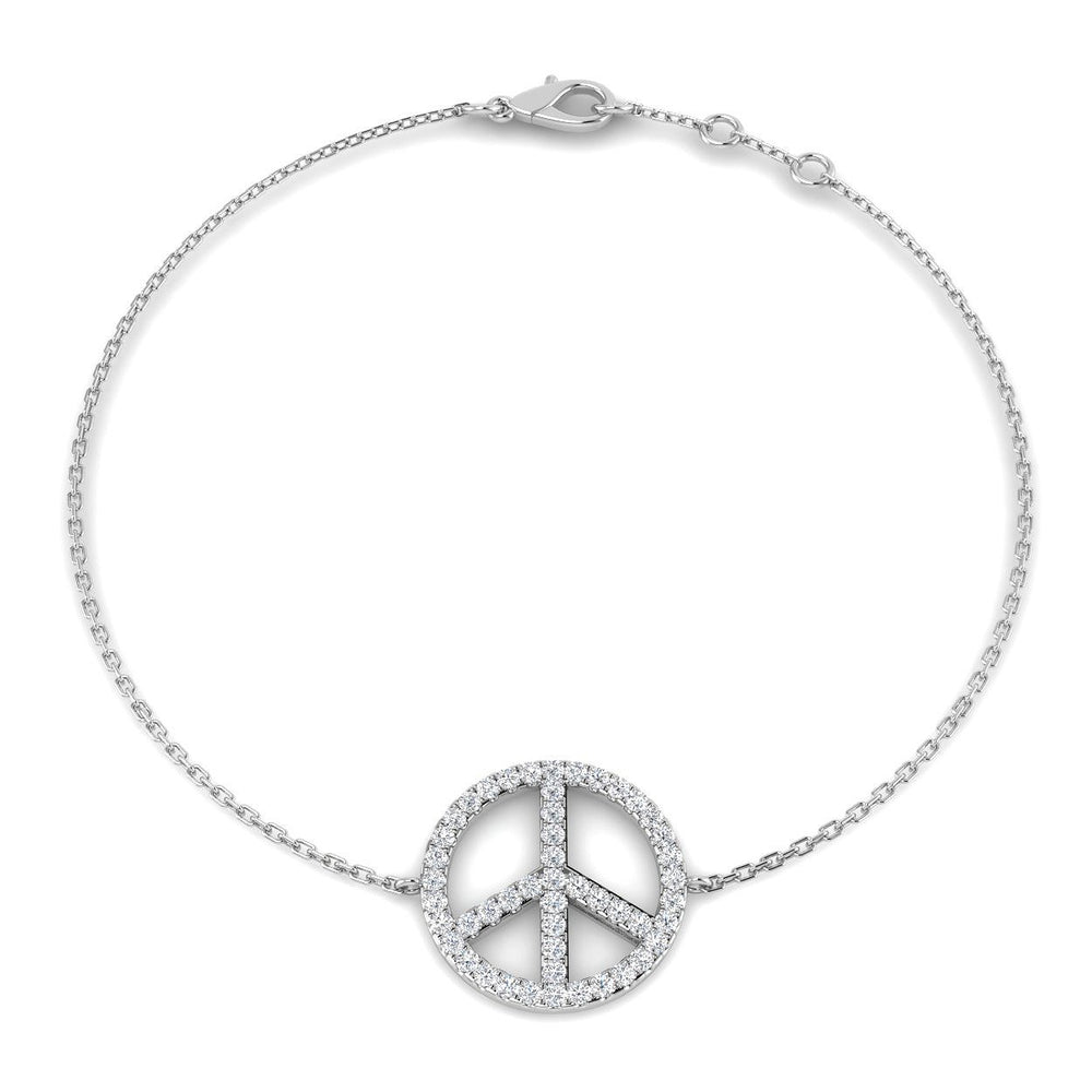Round Lab Diamond Peace Charm in Gold, 18K Gold Peace Sign Chain Bracelet