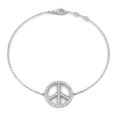 Round Lab Diamond Peace Charm in Gold, 18K Gold Peace Sign Chain Bracelet
