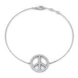 Round Lab Diamond Peace Charm in Gold, 18K Gold Peace Sign Chain Bracelet