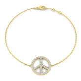 18K Yellow Gold Lab Grown Diamond Peace Sign Bracelet, Pave Peace Symbol Diamond Charm Bracelet