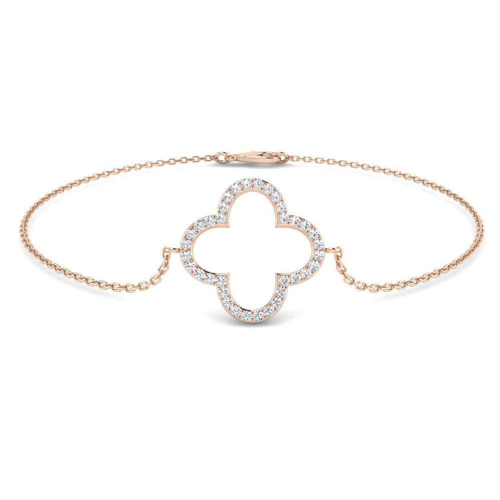 Four Leaf Clover Bracelet, Lucky Clover Jewelry, Minimalist Diamond Bracelet, Anniversary Gift