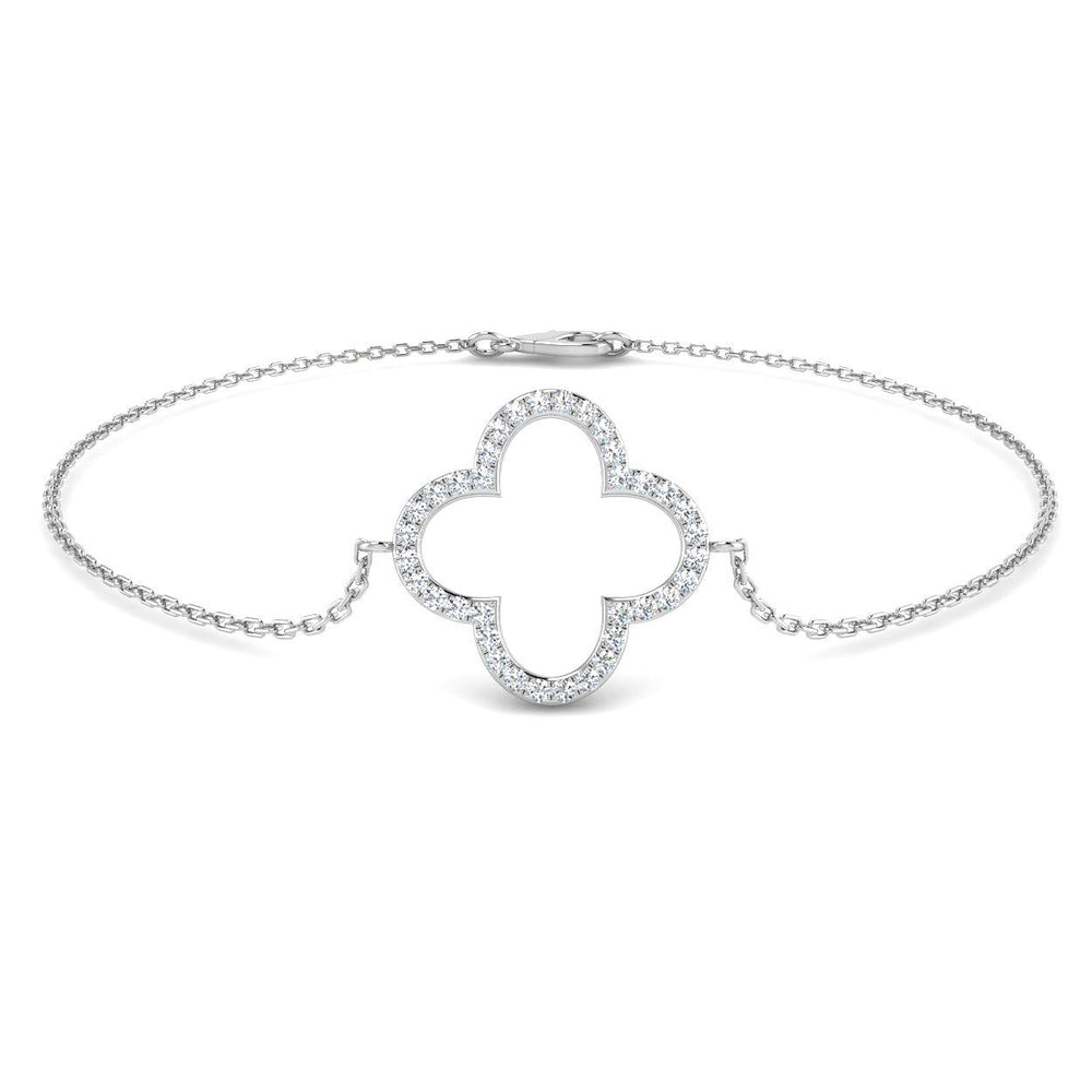Natural Diamond Bracelet, Clover Diamond Bracelet, 9K White Gold Bracelet