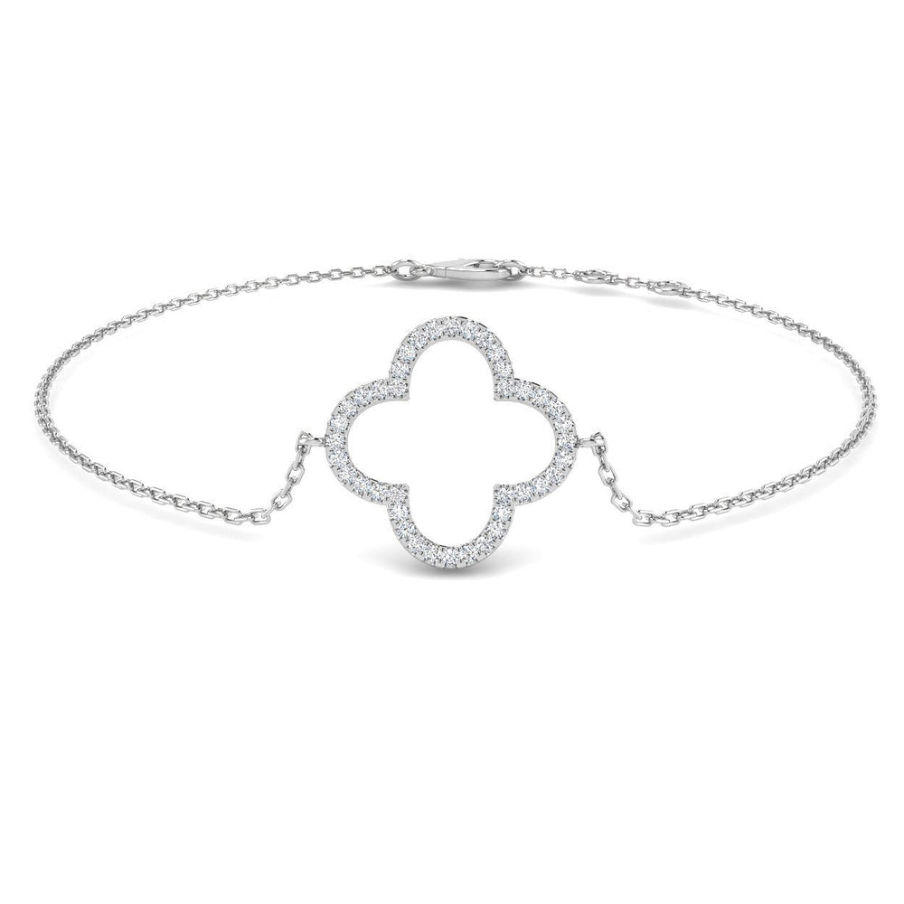 Natural Diamond Bracelet, Clover Diamond Bracelet, 9K White Gold Bracelet