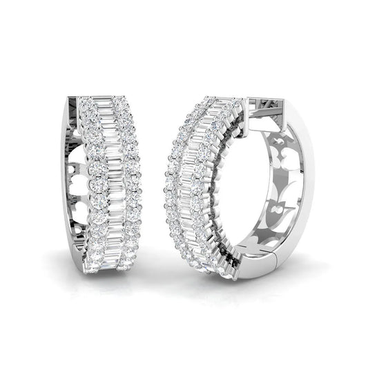 Round & Baguette Diamond Hoop Earrings | Natural & Lab-Grown, 1.50–2.30 Ct, Gold & Platinum