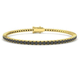 Round Cut Natural Black Diamond Tennis Bracelet in 9K Yellow Gold with Secure Box Clasp