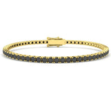 Round Cut Natural Black Diamond Tennis Bracelet in 9K Yellow Gold with Secure Box Clasp