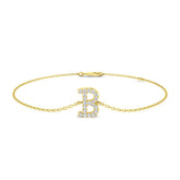 Lab Diamond Initial B Bracelet, 9K White Gold Letter Bracelet, Round Cut Diamond Initial