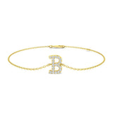 Lab Diamond Initial B Bracelet, 9K White Gold Letter Bracelet, Round Cut Diamond Initial