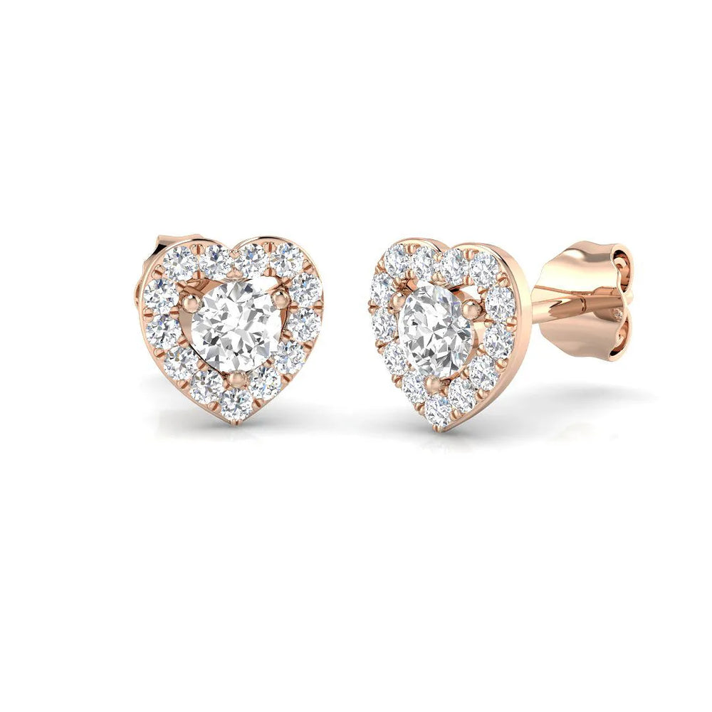Diamond Stud Earrings - 0.50ct Heart Halo Lab Grown 18k