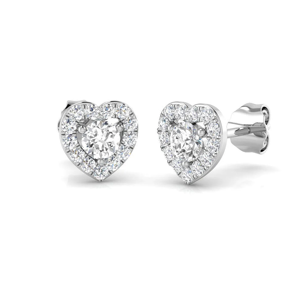 Diamond Stud Earrings - 0.50ct Heart Halo Lab Grown 18k