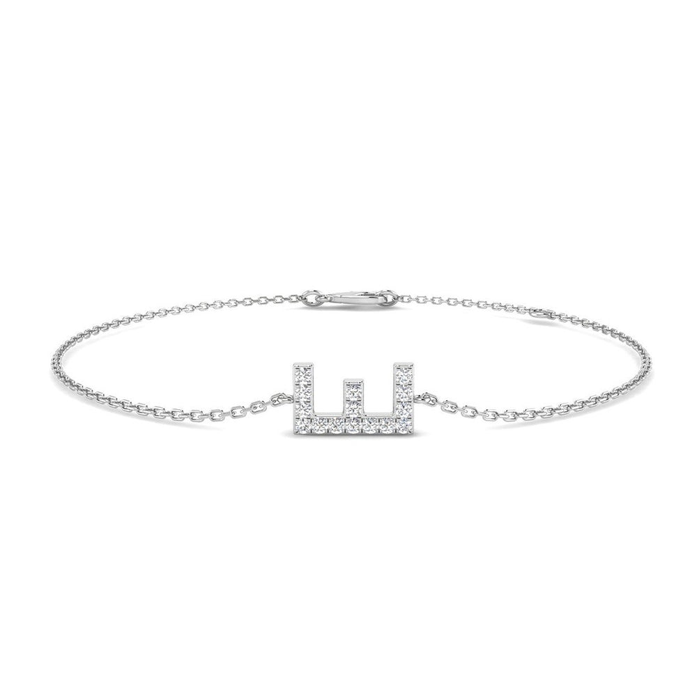 Diamond Initial E Bracelet, 18K White Gold Letter Bracelet, Natural Round Diamond Initial