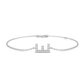 Diamond Initial E Bracelet, 18K White Gold Letter Bracelet, Natural Round Diamond Initial