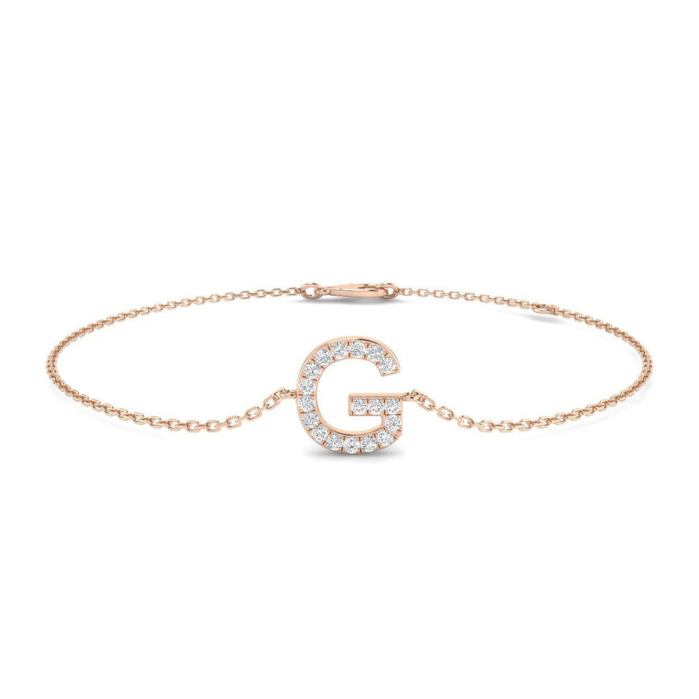 Women Initial Diamond Bracelet, Elegant Letter G Jewelry, Fine Yellow Gold Diamond Bracelet