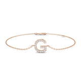 Women Initial Diamond Bracelet, Elegant Letter G Jewelry, Fine Yellow Gold Diamond Bracelet