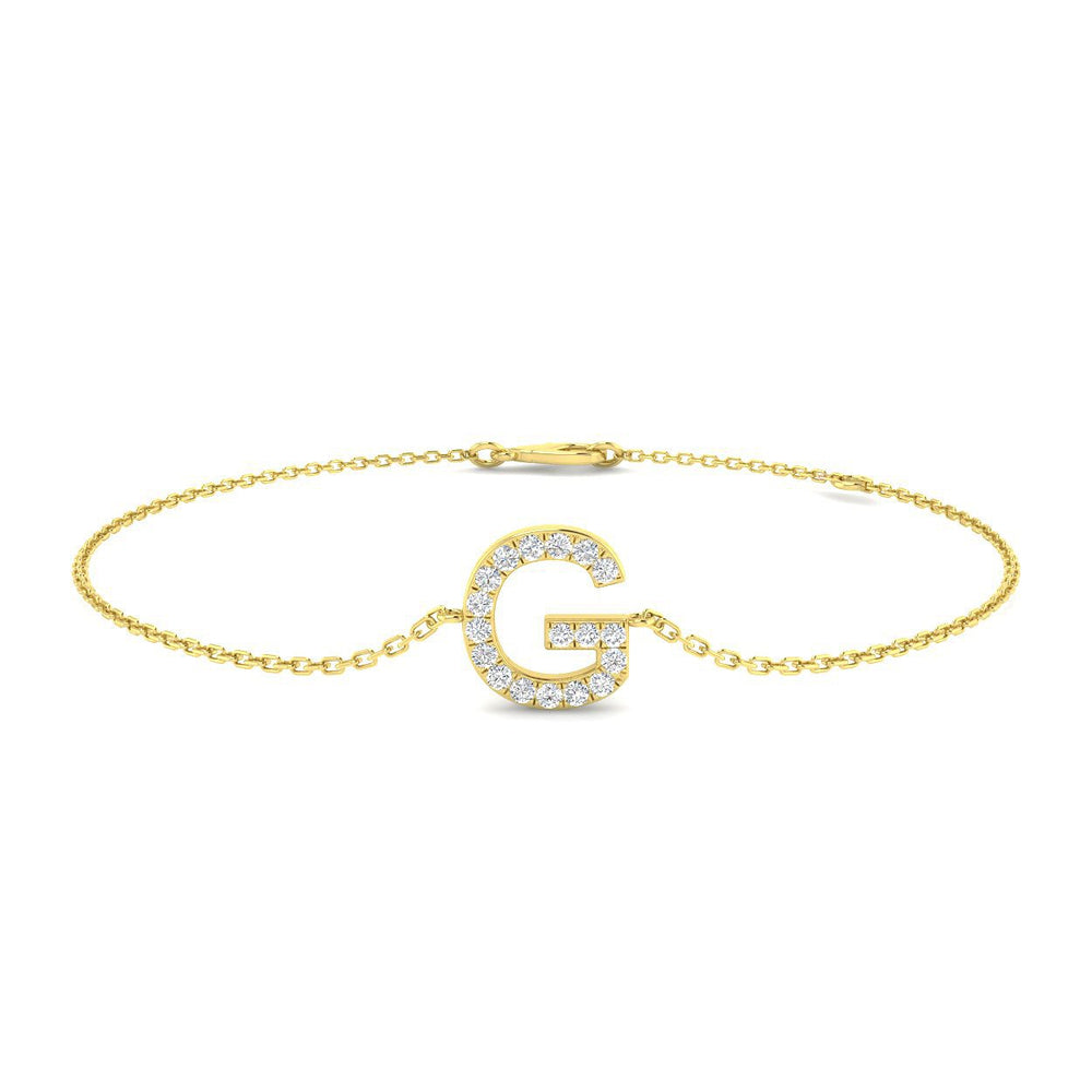 Diamond Initial G Bracelet, 18K Yellow Gold Letter Bracelet, Natural Round Diamond Initial