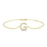 Diamond Initial G Bracelet, 18K Yellow Gold Letter Bracelet, Natural Round Diamond Initial