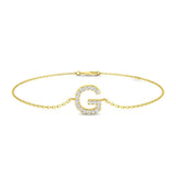 Diamond Initial G Bracelet, 18K Yellow Gold Letter Bracelet, Natural Round Diamond Initial