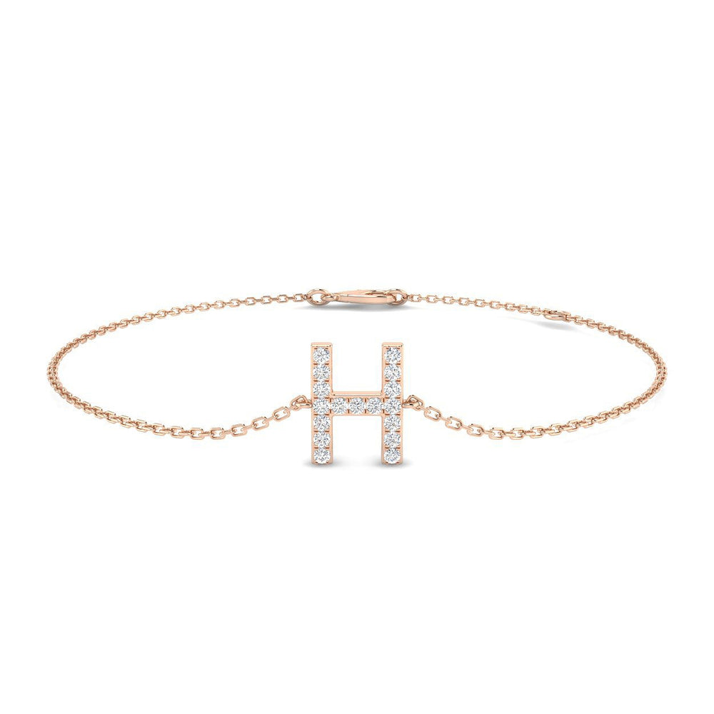 Luxury Letter H Bracelet, Fine White Gold Diamond Bracelet, Elegant Diamond Initial Gift