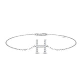 Personalized Diamond Chain, Lobster Clasp White Gold Bracelet, Women Initial Diamond Jewelry
